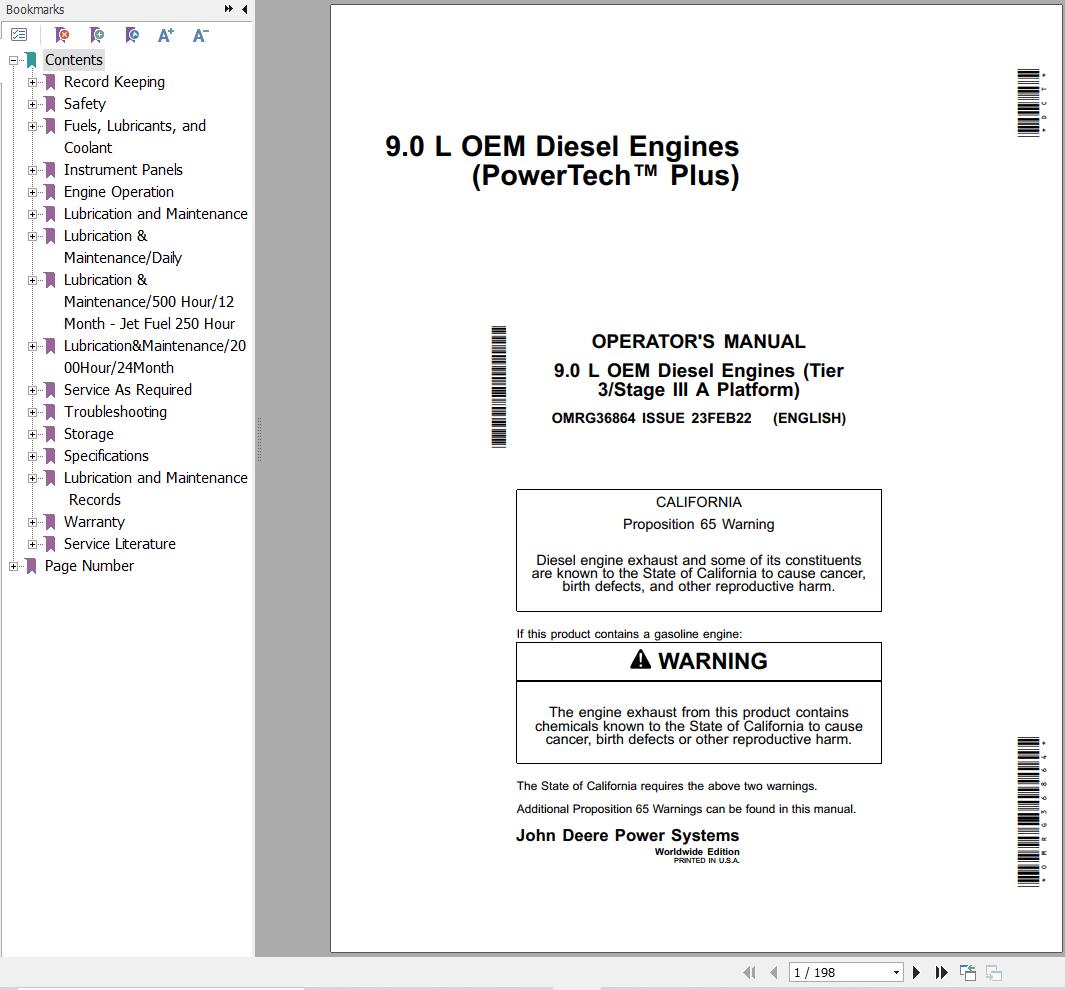John Deere Engine 9.0L PowerTech Plus Operators Manual OMRG36864 1