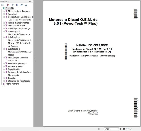 John Deere Engine 9.0L PowerTech Plus Operators Manual OMRG36871 PT 1