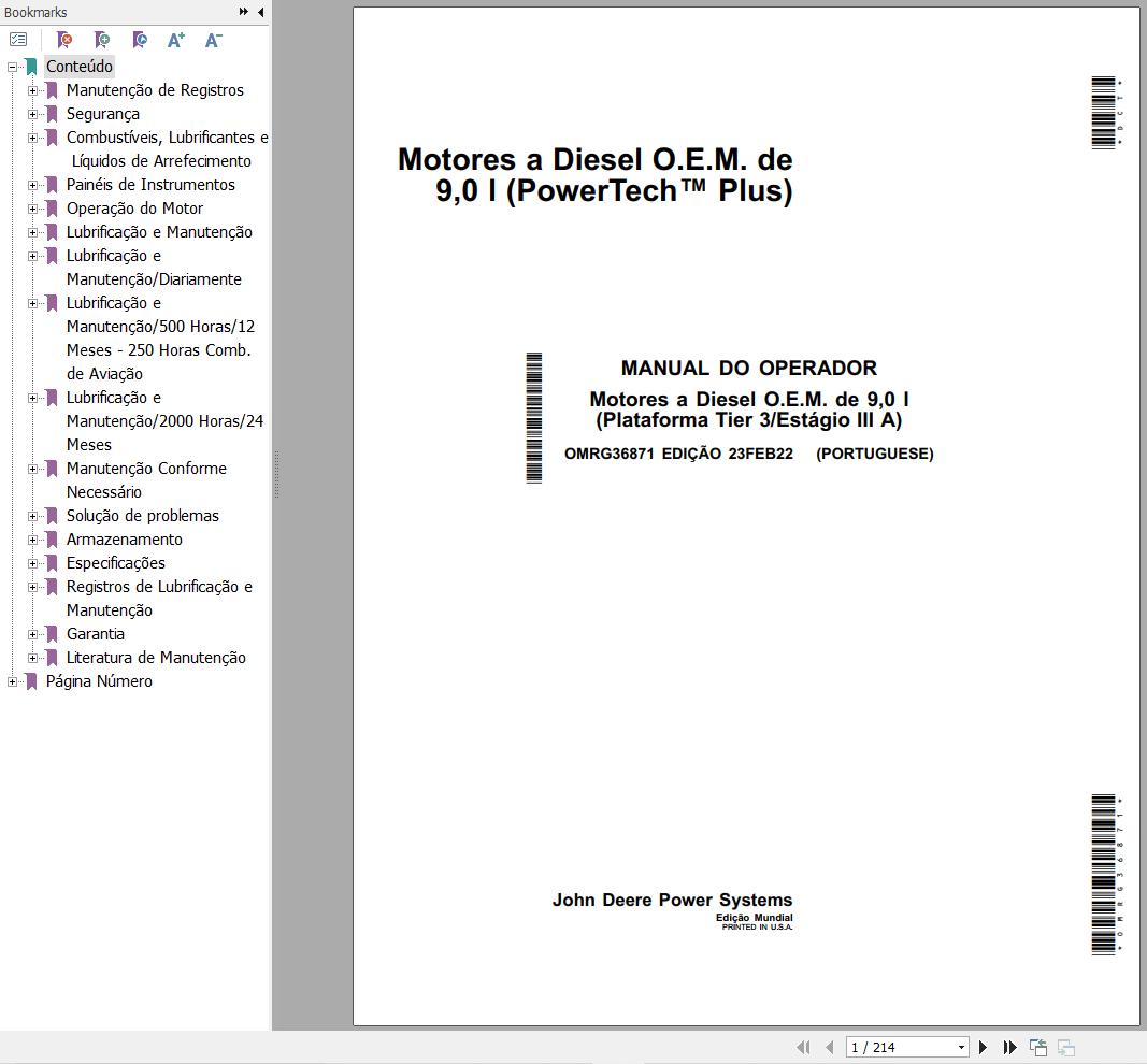 John Deere Engine 9.0L PowerTech Plus Operators Manual OMRG36871 PT 1