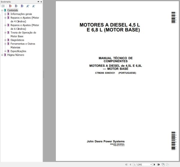 John Deere Engines 4.5L 6.8L Component Technical Manual CTM206 PT 1