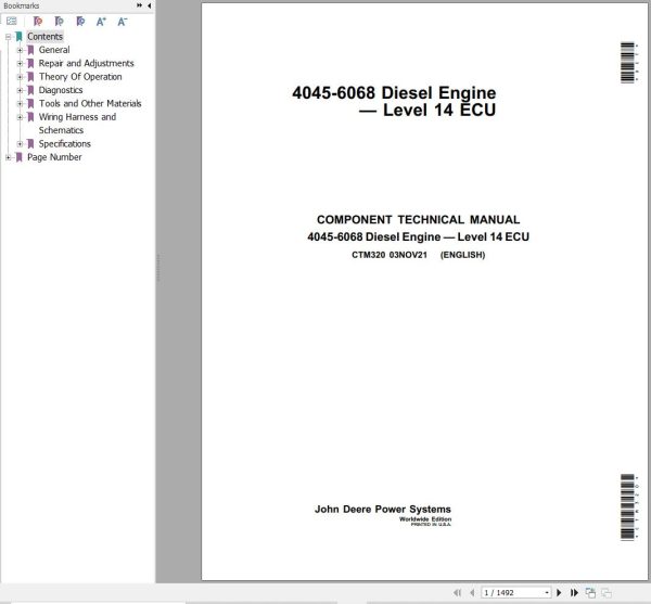 John Deere Engines 4045 6068 Level 14 ECU Component Technical Manual CTM320 1