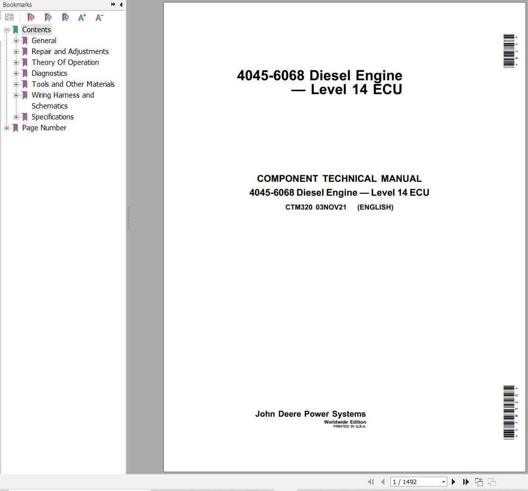 John Deere Engines 4045 6068 Level 14 ECU Component Technical Manual CTM320 1