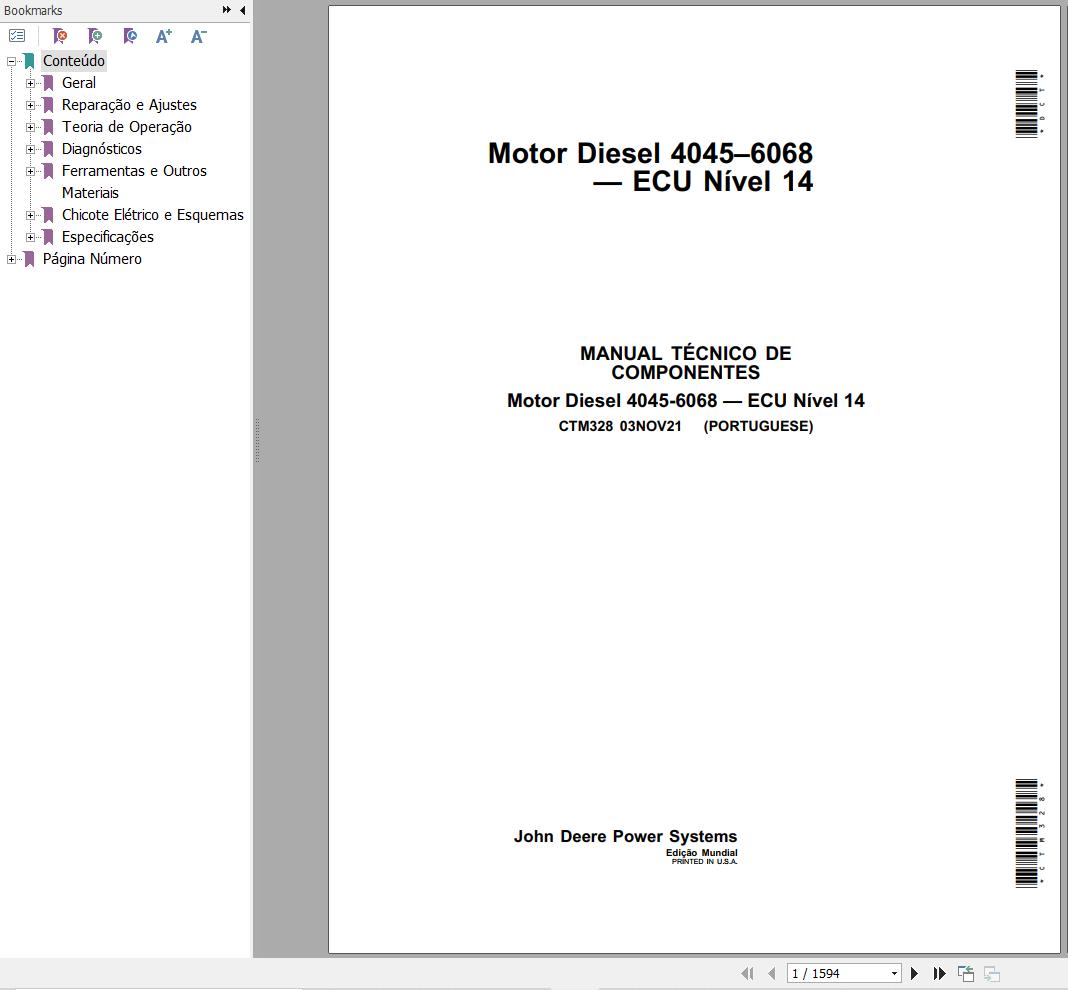 John Deere Engines 4045 6068 Level 14 ECU Component Technical Manual CTM328 PT 1