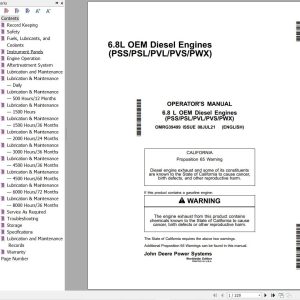 John Deere Engines 6.8L PSS to 6.8L PWX Operators Manual OMRG39499 1