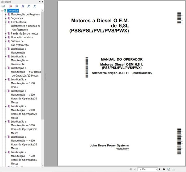 John Deere Engines 6.8L PSS to 6.8L PWX Operators Manual OMRG39778 PT 1