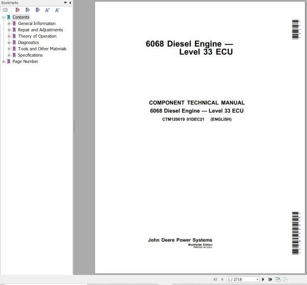 John Deere Engines 6068 Level 33 ECU Component Technical Manual CTM120019 1