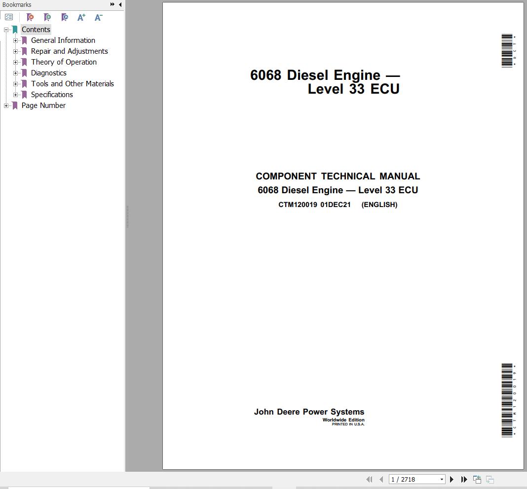 John Deere Engines 6068 Level 33 ECU Component Technical Manual CTM120019 1
