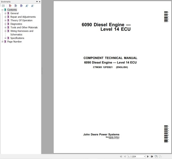 John Deere Engines 6090 Level 14 ECU Component Technical Manual CTM385 1