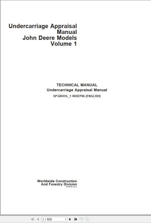 John Deere Undercarriage Appraisal Models Volume 1 Technical Manual SP326VOL 1 1