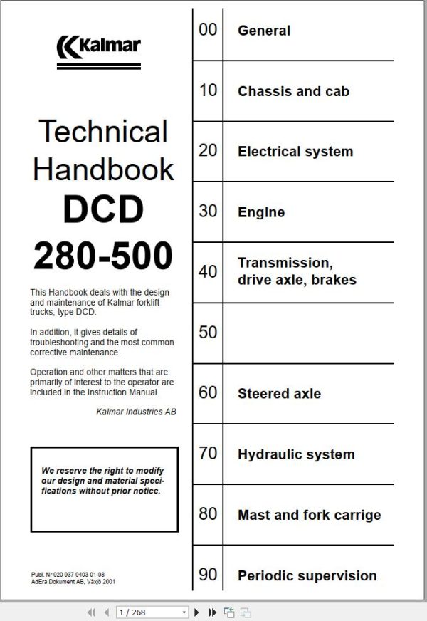 Kalmar Forklift DCE280 500 Technical Handbook 1