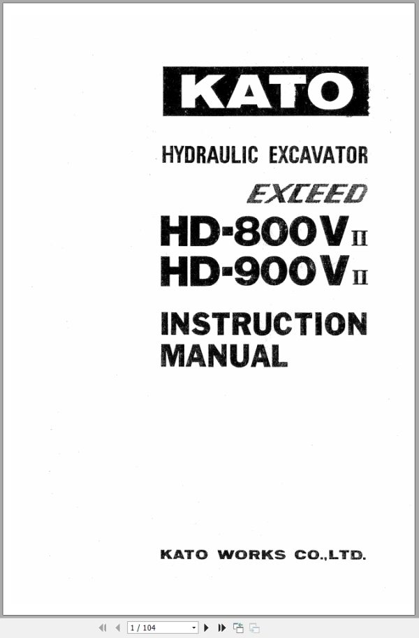 Kato Hydraulic Excavator Exceed HD 800VII HD 900VII Instruction Manual 271114 1