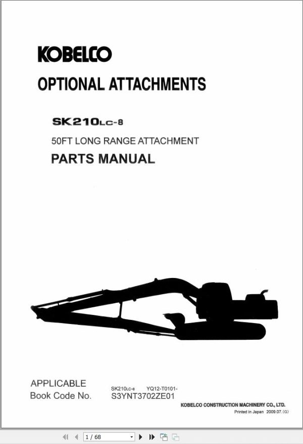 Kobelco Excavator SK210LC 8 Parts Catalog S3YNT3702ZE01 1