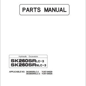 Kobelco Excavator SK260SRLC 3 SK260SRNLC 3 Parts Catalog S3YF00021ZE01 1