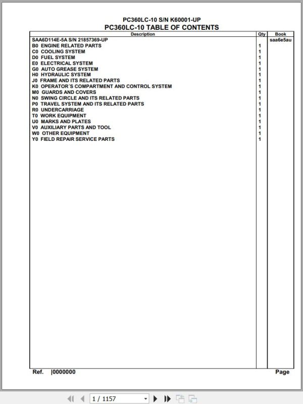 Komatsu Excavator PC360LC 10 K60001Up Spare Parts Catalog 1