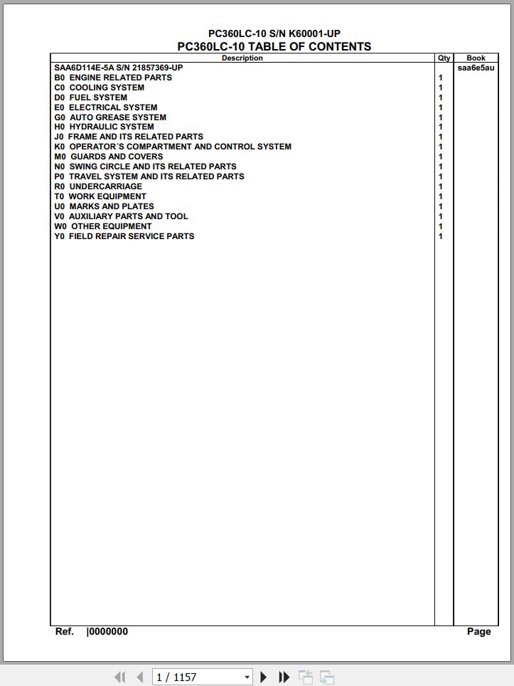 Komatsu Excavator PC360LC 10 K60001Up Spare Parts Catalog 1