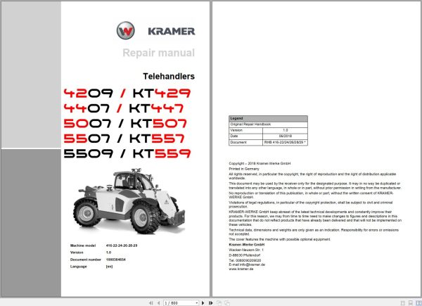 Kramer Telehandlers 4209 to 5509 Repair Manual 1000384654 1
