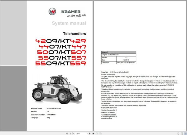 Kramer Telehandlers 4209 to 5509 System Manual 1000384668 1