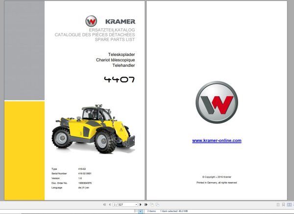 Kramer Telehandlers 4407 Spare Parts List 1000304976 1