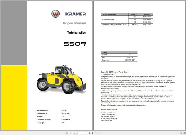 Kramer Telehandlers 5509 Service Manual 1000344605 1