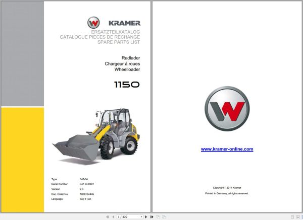 Kramer Wheel Loader 1150 Spare Parts List 100018445 1
