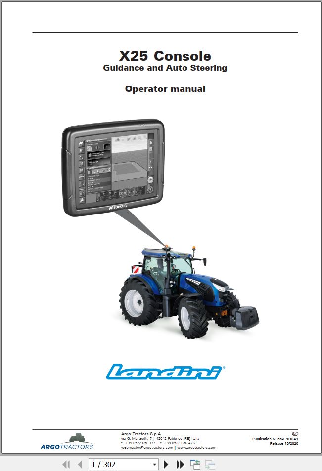 Landini Guidance and Auto Steering X25 Console Operators Maintenance Manual 6697018A1 NL 1
