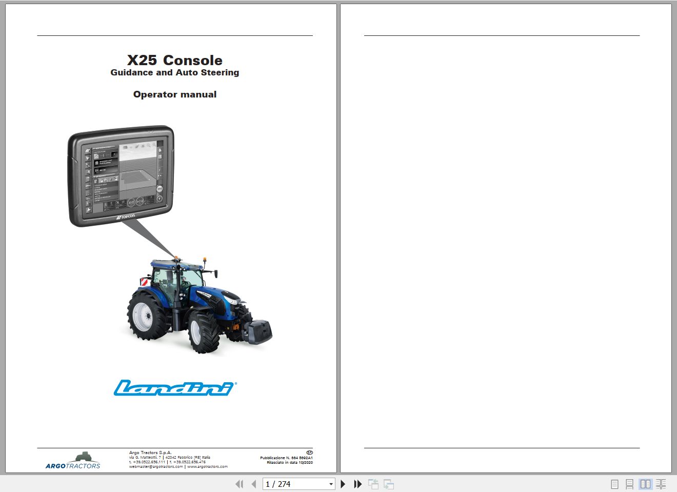 Landini Guidance and Auto Steering X25 Console Operators Manual 6645692A1 PT 1