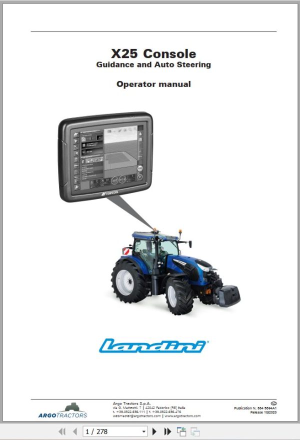 Landini Guidance and Auto Steering X25 Console Operators Manual 6645694A1 NO 1