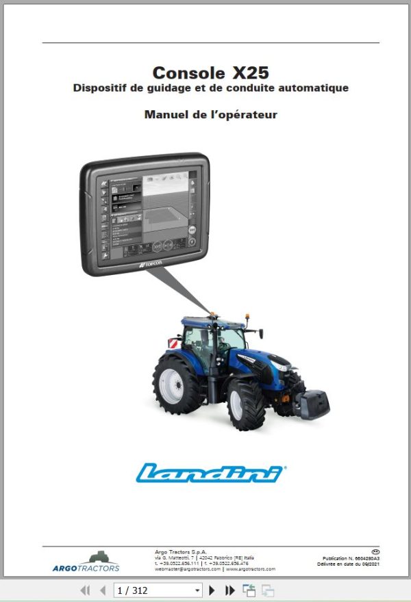 Landini Precision Steering Management Console X25 Operators Maintenance Manual 6604280A3 FR 1