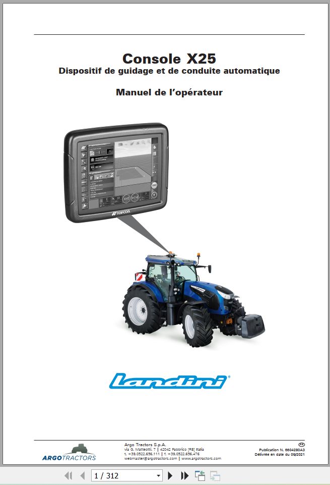 Landini Precision Steering Management Console X25 Operators Maintenance Manual 6604280A3 FR 1
