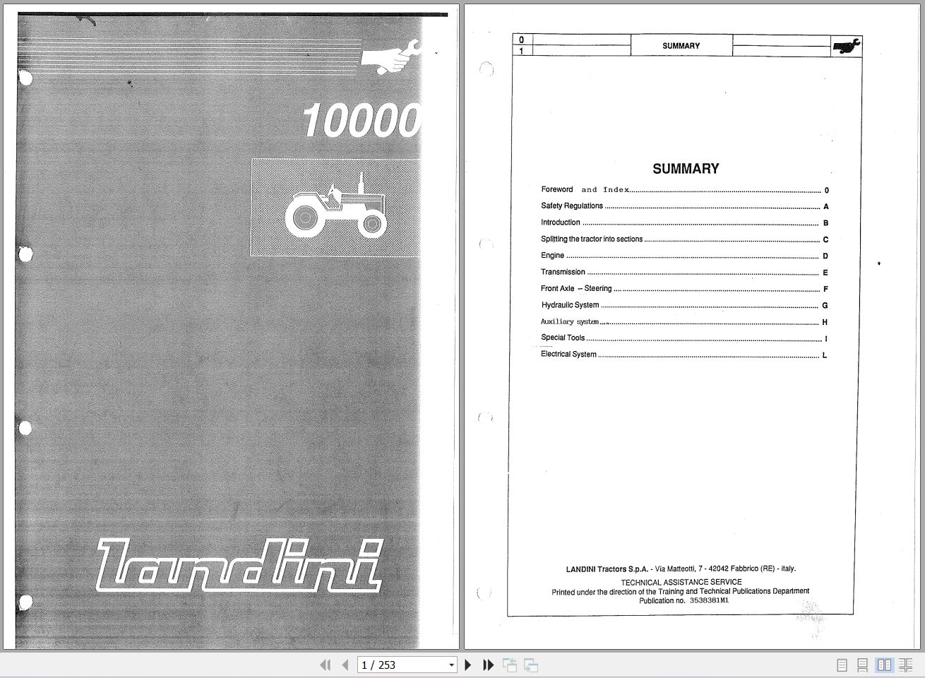 Landini Tractor 10000S 12500 13000 145000 Service Manual 3538381M1 EN 1