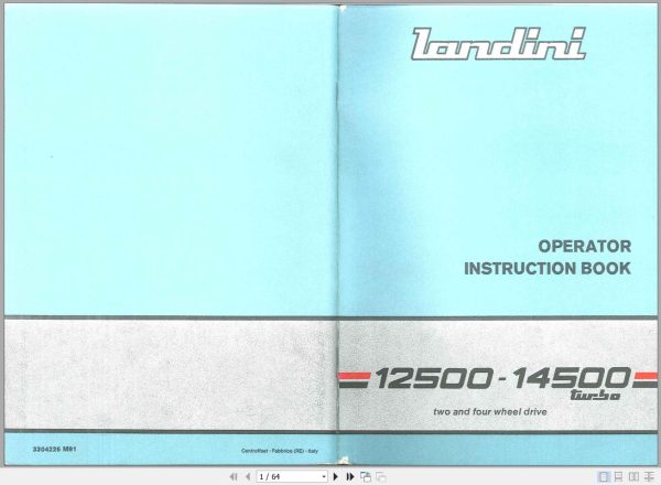 Landini Tractor 12500 14500 Operators Maintenance Manual 3304226M91 EN 1