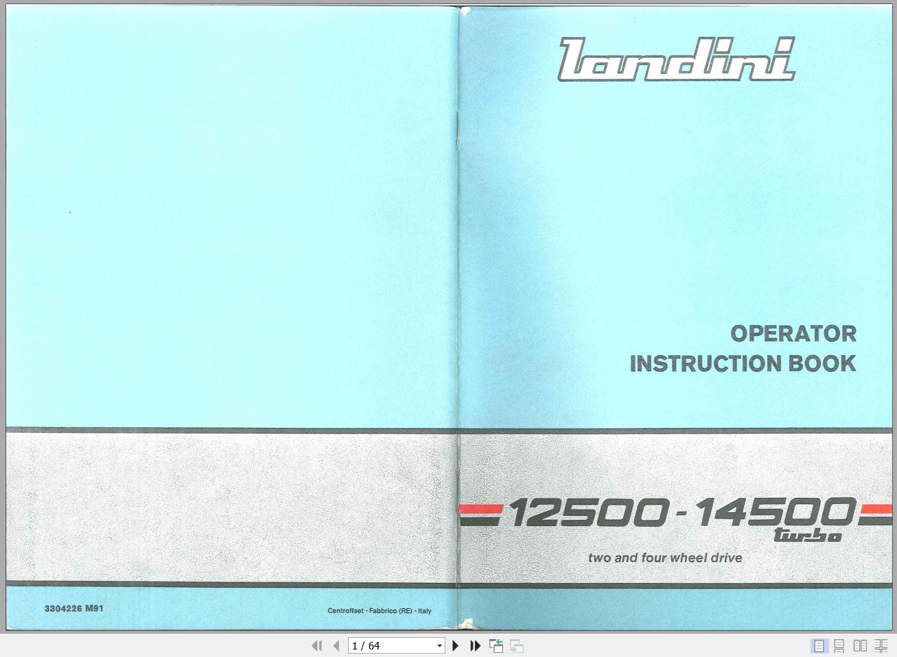 Landini Tractor 12500 14500 Operators Maintenance Manual 3304226M91 EN 1