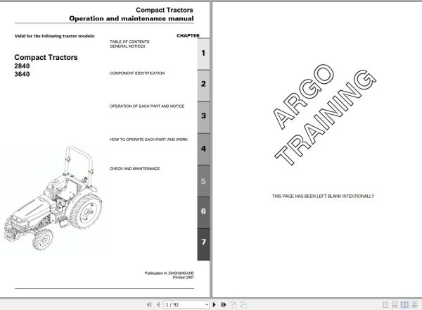 Landini Tractor 2840 3640 Operators Maintenance Manual OM 2840 3640 EN 1