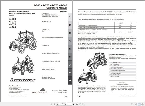 Landini Tractor 4 060 4 070 4 075 4 080 Operators Maintenance Manual 6525981M2 EN 1