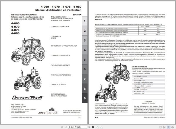 Landini Tractor 4 060 4 070 4 075 4 080 Operators Maintenance Manual 6525982M2 FR 1