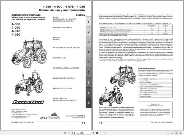 Landini Tractor 4 060 4 070 4 075 4 080 Operators Maintenance Manual 6525983M2 ES 1