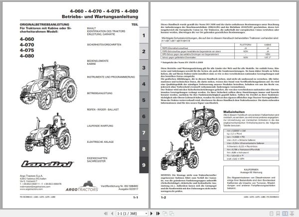 Landini Tractor 4 060 4 070 4 075 4 080 Operators Maintenance Manual 6525984M2 DE 1