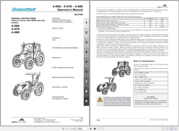 Landini Tractor 4 060 4 070 4 080 Operators Maintenance Manual 6670715A2 EN 1