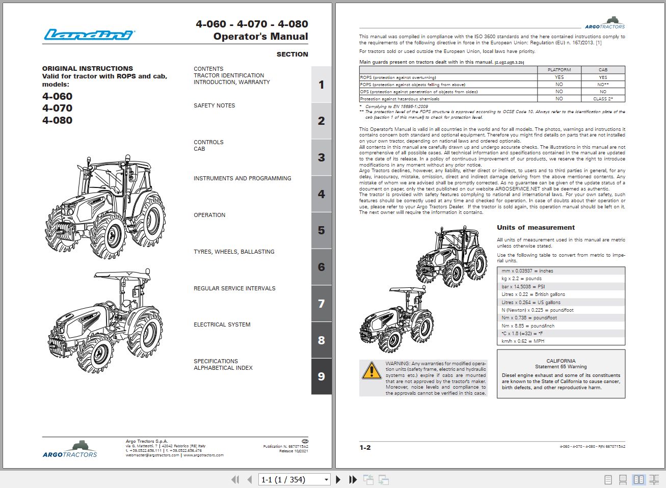 Landini Tractor 4 060 4 070 4 080 Operators Maintenance Manual 6670715A2 EN 1