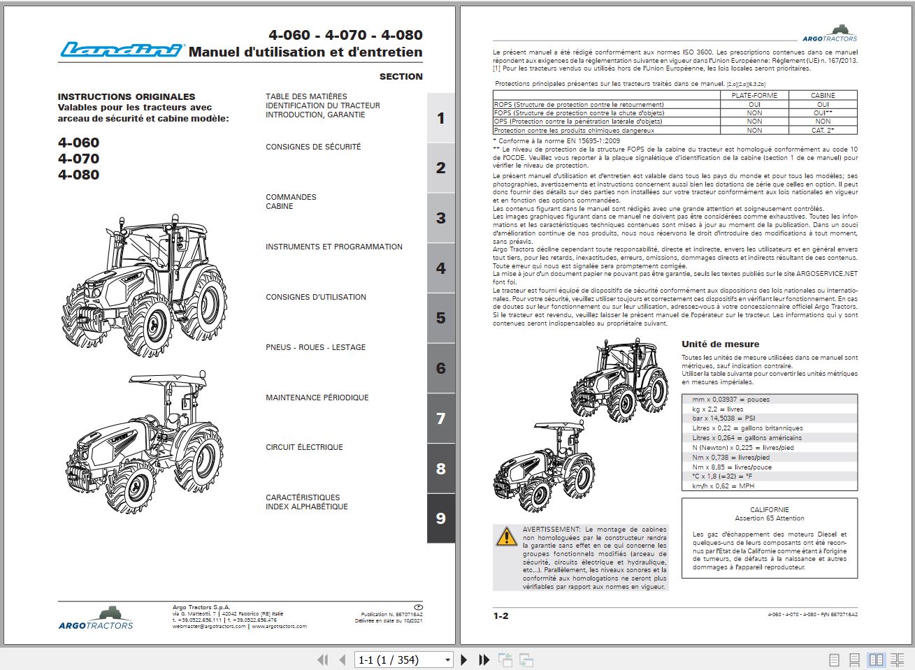 Landini Tractor 4 060 4 070 4 080 Operators Maintenance Manual 6670716A2 FR 1