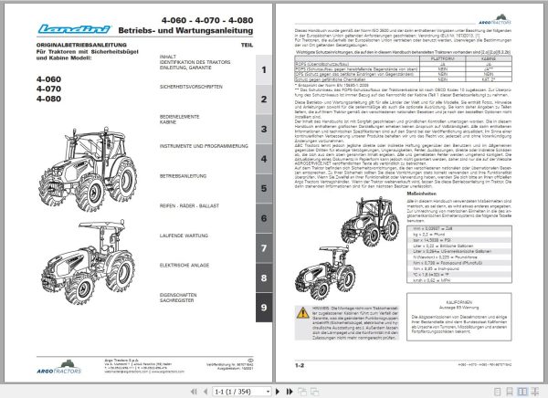 Landini Tractor 4 060 4 070 4 080 Operators Maintenance Manual 6670718A2 DE 1