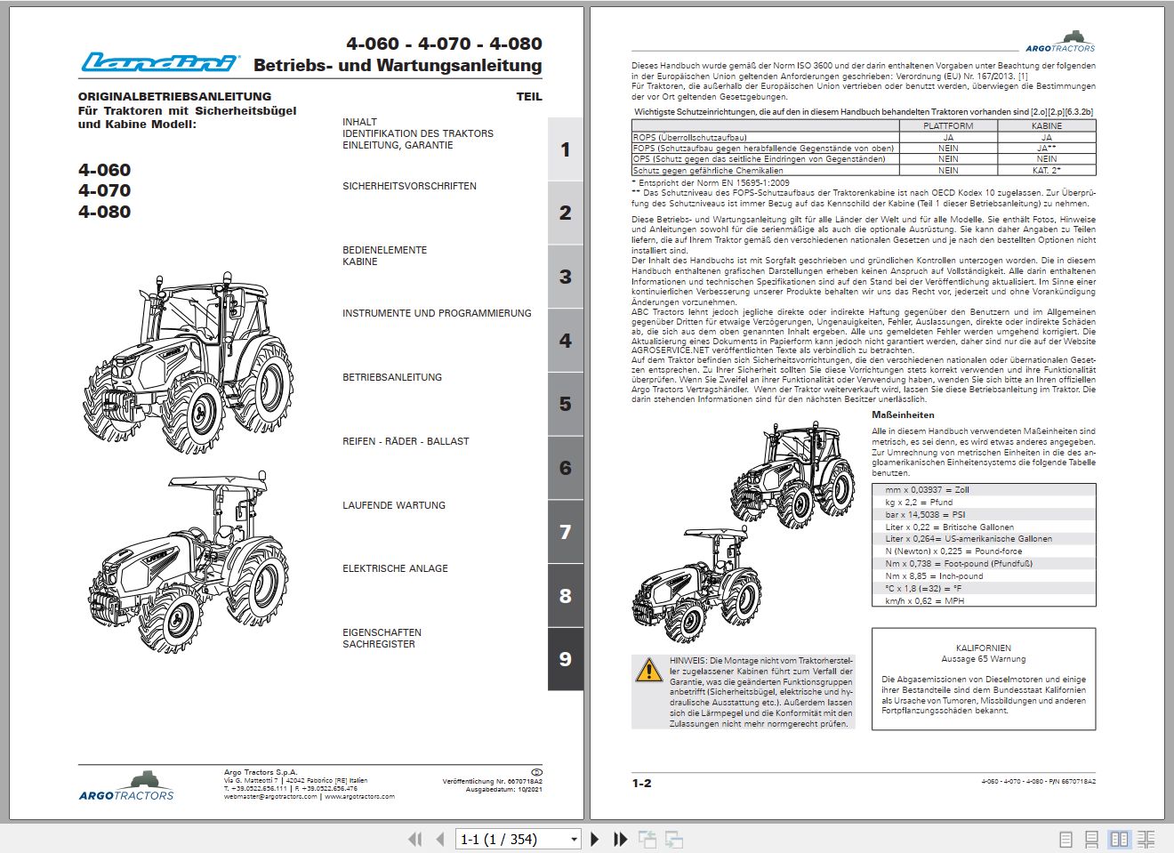 Landini Tractor 4 060 4 070 4 080 Operators Maintenance Manual 6670718A2 DE 1