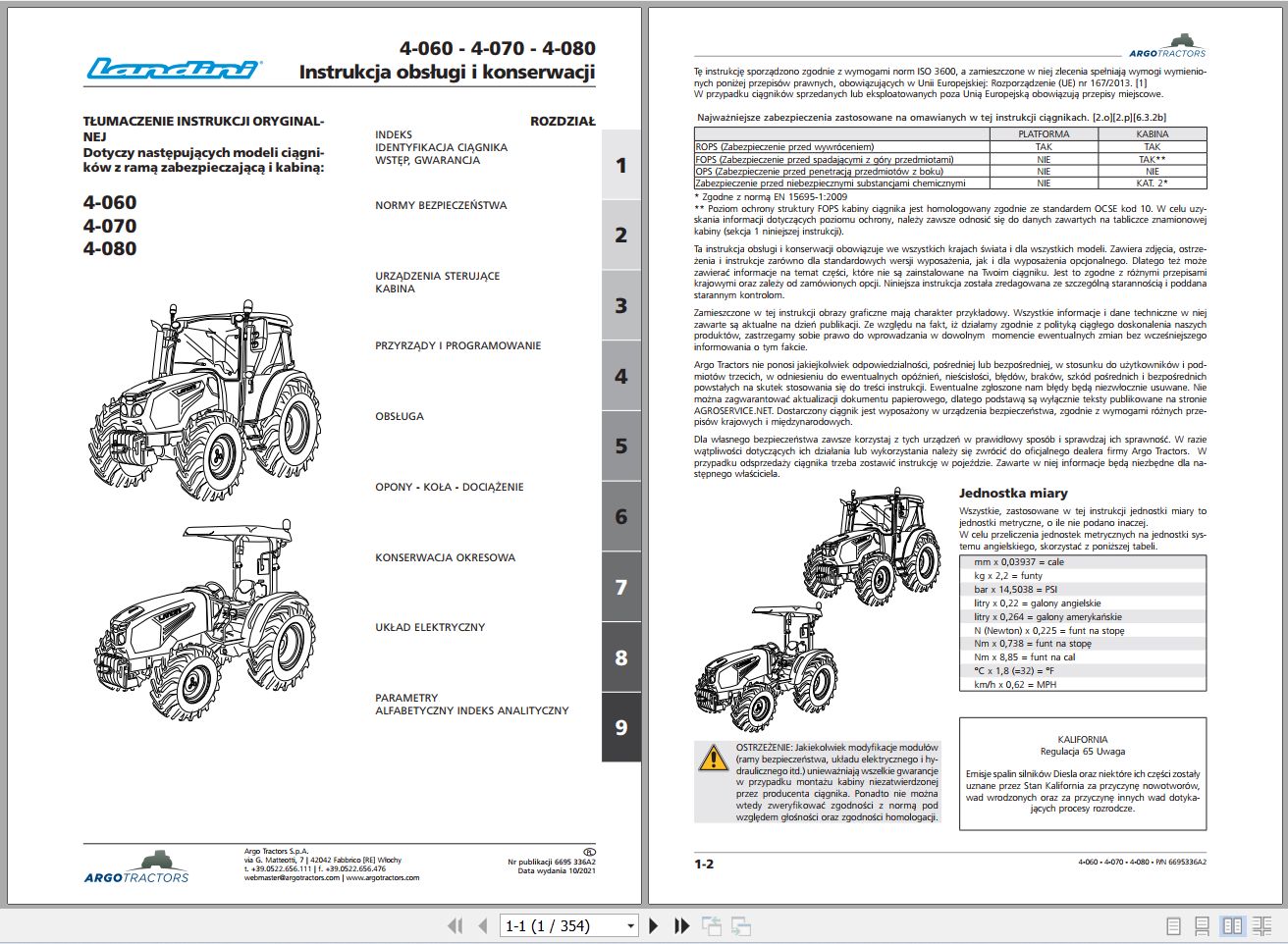 Landini Tractor 4 060 4 070 4 080 Operators Maintenance Manual 6695336A2 PL 1
