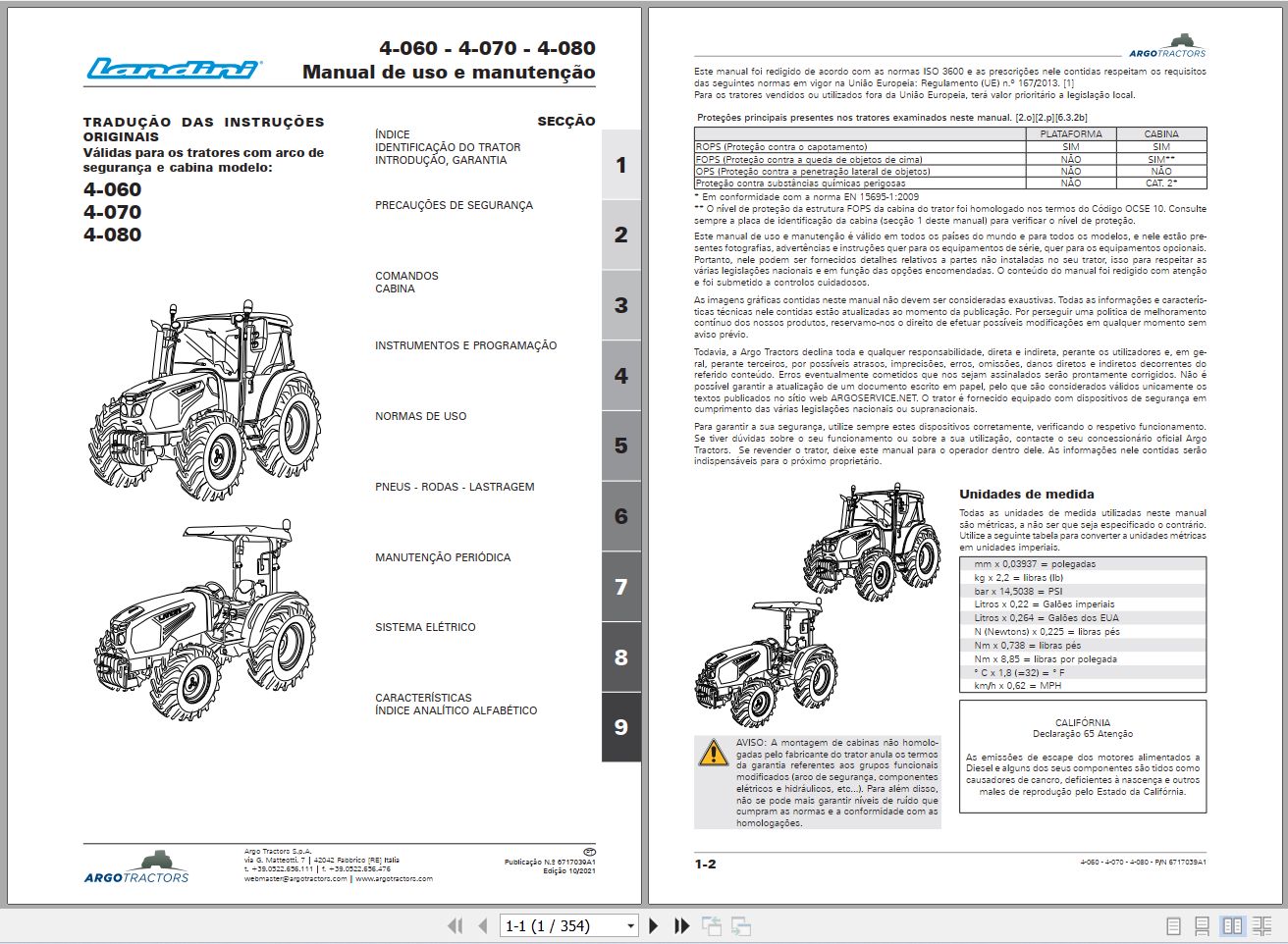 Landini Tractor 4 060 4 070 4 080 Operators Maintenance Manual 6717039A1 PT 1