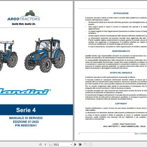Landini Tractor 4 060 4 070 4 080 Service Manual 6695338A1 IT 1
