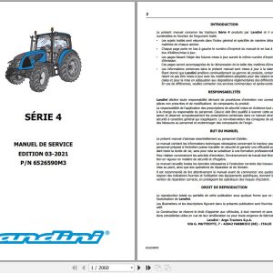 Landini Tractor 4 060 to 4 105 Service Manual 6526590M3 FR 1