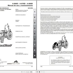 Landini Tractor 4 060D 4 070D 4 080D Operators Maintenance Manual 6622012A1 ES 1