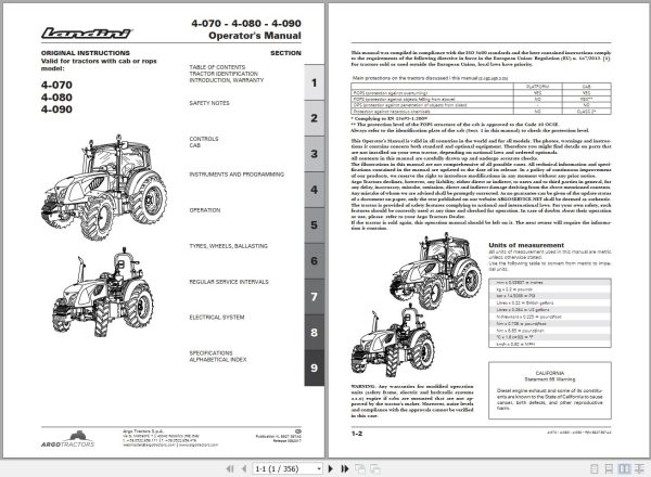 Landini Tractor 4 070 4 080 4 090 Operators Maintenance Manual 6627367A2 EN 1