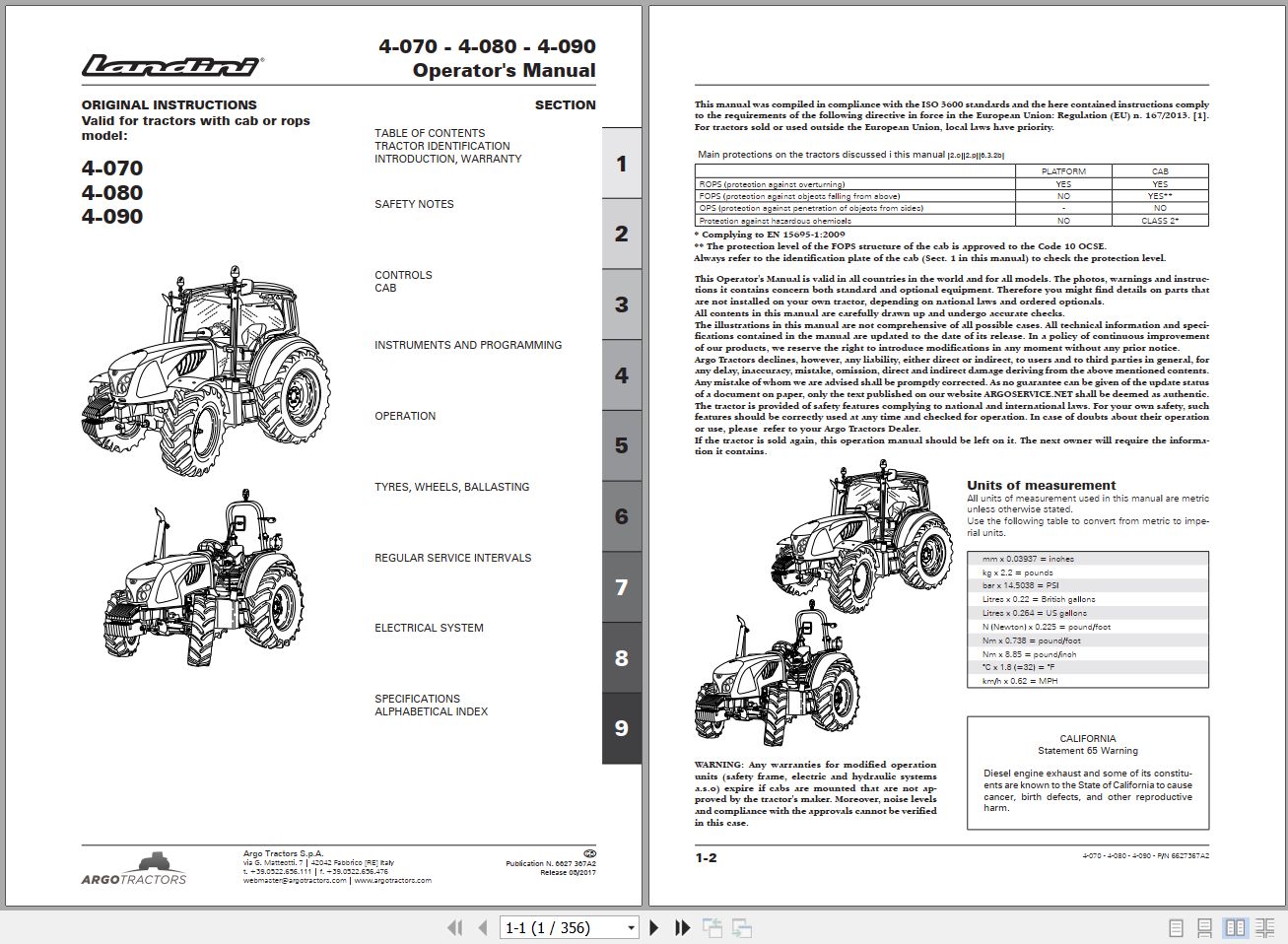 Landini Tractor 4 070 4 080 4 090 Operators Maintenance Manual 6627367A2 EN 1