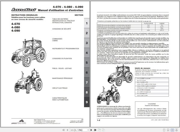 Landini Tractor 4 070 4 080 4 090 Operators Maintenance Manual 6627368A2 FR 1